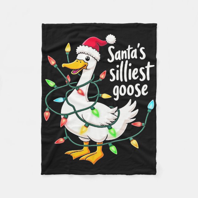 Santa's Silliest Goose Funny Christmas Tee  Fleece Blanket (Front)
