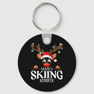 Santa's Skiing Reindeer Funny Xmas Matching Pjs Keychain
