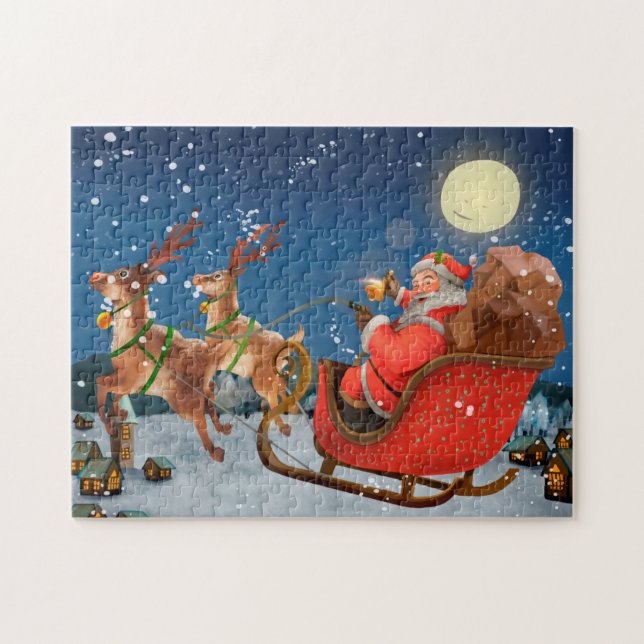 Santa's Sleigh and Reindeer Jigsaw Puzzle (Horizontal)