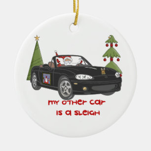 Santa's Sleigh-Black Ceramic Ornament