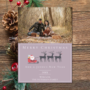 Santa's Sleigh Christmas Photo   Pink Holiday Card