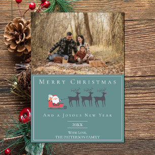 Santa's Sleigh Christmas Photo   Teal Holiday Card