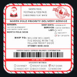 Santas Sleigh Christmas Shipping Label Sticker<br><div class="desc">This Santa's Workshop North Pole Postal Service Christmas shipping label sticker is the perfect way to add a little extra magic to your Christmas wrapping. The sticker can be personalised with your child's name and a preferred method of delivery. All of the text is editable and can be customized to...</div>
