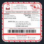 Santas Sleigh Christmas Shipping Label Sticker<br><div class="desc">This Santa's Workshop North Pole Postal Service Christmas shipping label sticker is the perfect way to add a little extra magic to your Christmas wrapping. The sticker can be personalised with your child's name and a preferred method of delivery. All of the text is editable and can be customized to...</div>