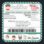 Santas Sleigh Christmas Shipping Label Sticker<br><div class="desc">This Santa's Workshop North Pole Postal Service Christmas shipping label sticker is the perfect way to add a little extra magic to your Christmas wrapping. The sticker can be personalised with your child's name and a preferred method of delivery. All of the text is editable and can be customized to...</div>