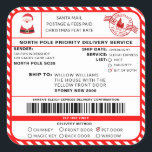 Santas Sleigh Christmas Shipping Label Sticker<br><div class="desc">This Santa's Workshop North Pole Postal Service Christmas shipping label sticker is the perfect way to add a little extra magic to your Christmas wrapping. The sticker can be personalised with your child's name and a preferred method of delivery. All of the text is editable and can be customized to...</div>
