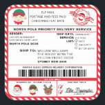 Santas Sleigh Christmas Shipping Label Sticker<br><div class="desc">This Santa's Workshop North Pole Postal Service Christmas shipping label sticker is the perfect way to add a little extra magic to your Christmas wrapping. The sticker can be personalised with your child's name and a preferred method of delivery. All of the text is editable and can be customized to...</div>