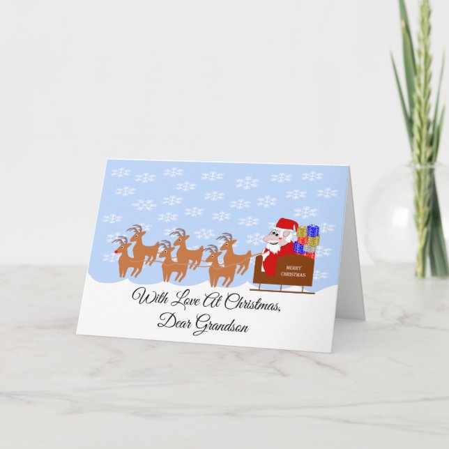Santa's Sleigh Grandson Christmas Holiday Card (Front)