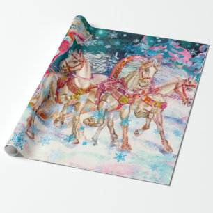 Santa's Sleigh Horse Snow Christmas Night Party Wrapping Paper