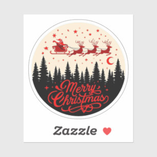 Santa's Sleigh Merry Christmas Forest Scene Art"