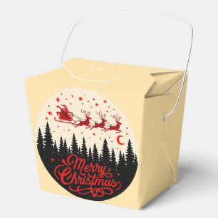 Santa's Sleigh Merry Christmas Forest Scene Art Favor Box