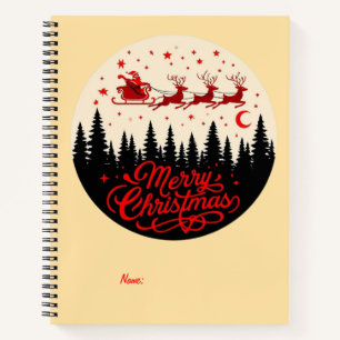 Santa's Sleigh Merry Christmas Forest Scene Art Notebook