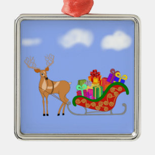 Santa's Sleigh Metal Ornament
