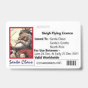 Santa's Sleigh Novelty Licence For Kids Badge