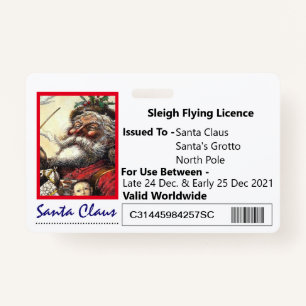 Santa's Sleigh Novelty Licence For Kids Badge