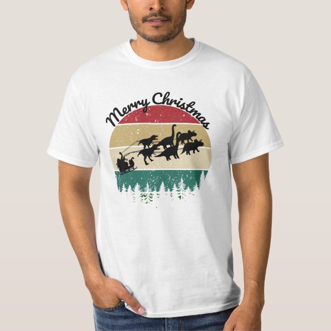Santas Sleigh pulled by dinosaurs T-Shirt (Front)