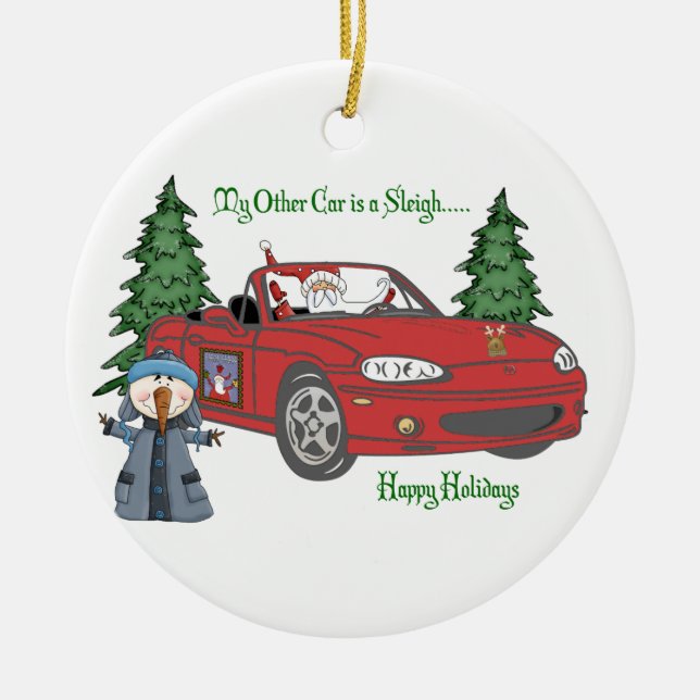 Santa's Sleigh-Red Ceramic Ornament (Front)