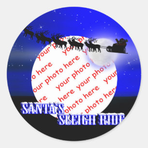 Santa's Sleigh Ride Photo Frame Classic Round Sticker