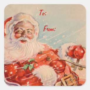 Santas Sleigh Ride Square Gift Tag Stickers
