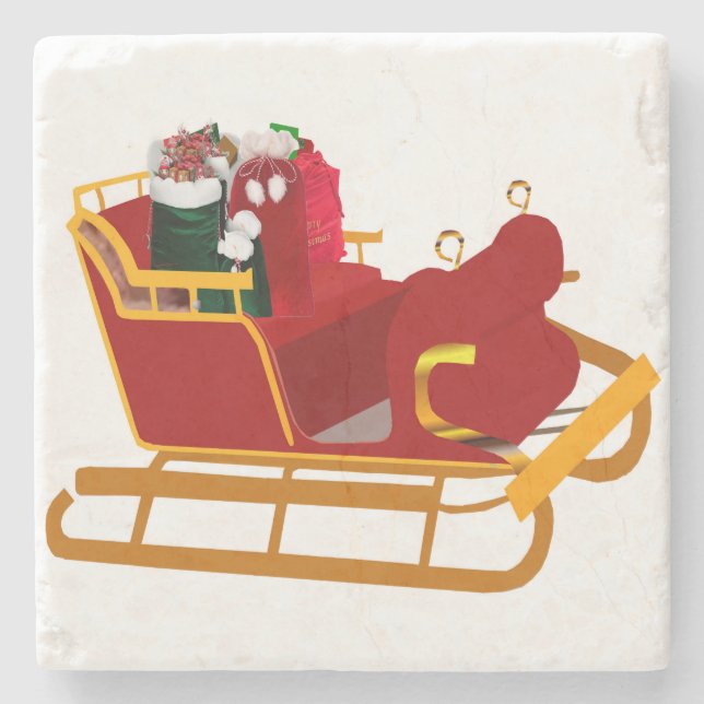 Santa's Sleigh Stone Coaster (Front)