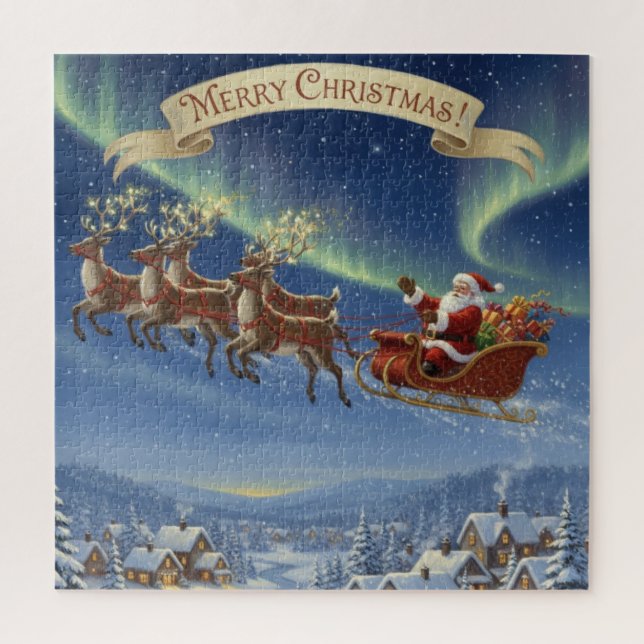 Santa's Sleigh Under Moonlight Jigsaw Puzzle (Vertical)