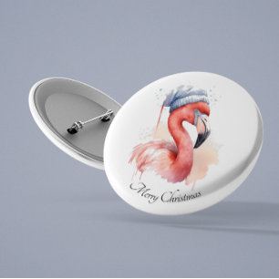 Santa's Snowbird Flamingo, custom 1 Inch Round Button