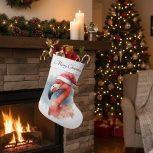Santa's Snowbird Flamingo, custom Large Christmas Stocking