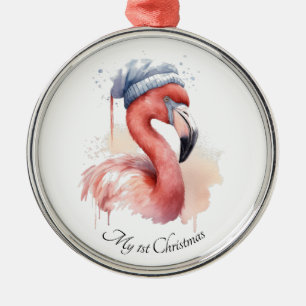Santa's Snowbird Flamingo, custom Metal Ornament