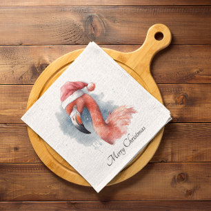 Santa's Snowbird Flamingo, custom Napkin