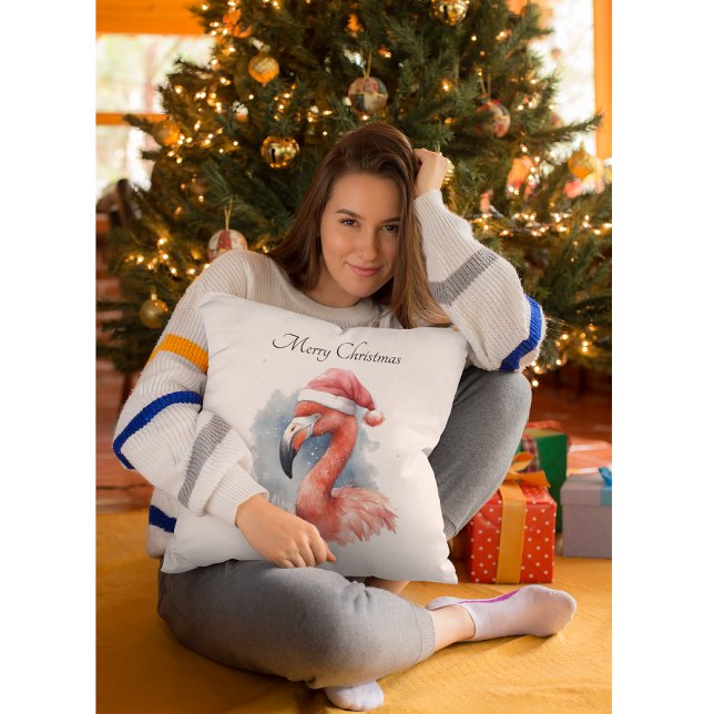 Santa's Snowbird Flamingo, custom Throw Pillow (Creator Uploaded)