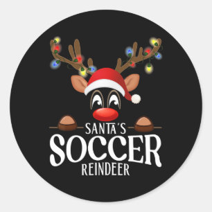 Santa's Soccer Reindeer Funny Xmas Matching Pjs Classic Round Sticker