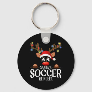 Santa's Soccer Reindeer Funny Xmas Matching Pjs Keychain