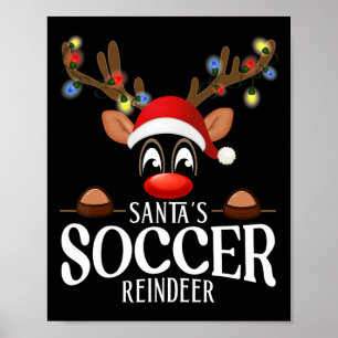Santa's Soccer Reindeer Funny Xmas Matching Pjs Poster