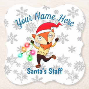 Santa's Staff Member Dancing Fox Christmas Custom Paper Coaster