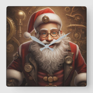 Santa's Steampunk Christmas Square Wall Clock