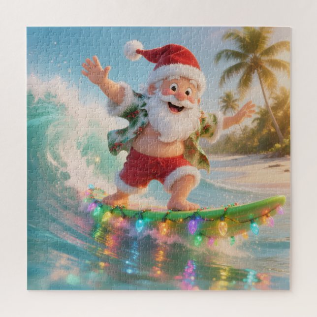Santa's Summer Surf Adventure Jigsaw Puzzle (Vertical)