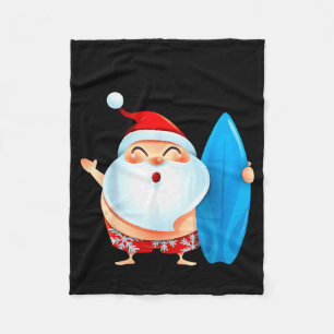 Santa's Surfing, Santa Christmas In July Fleece Blanket
