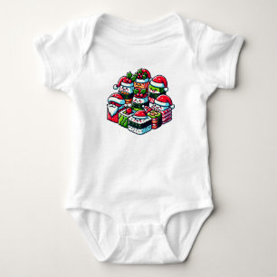 Santa's Sushi Delight - Festive Christmas Art Baby Bodysuit