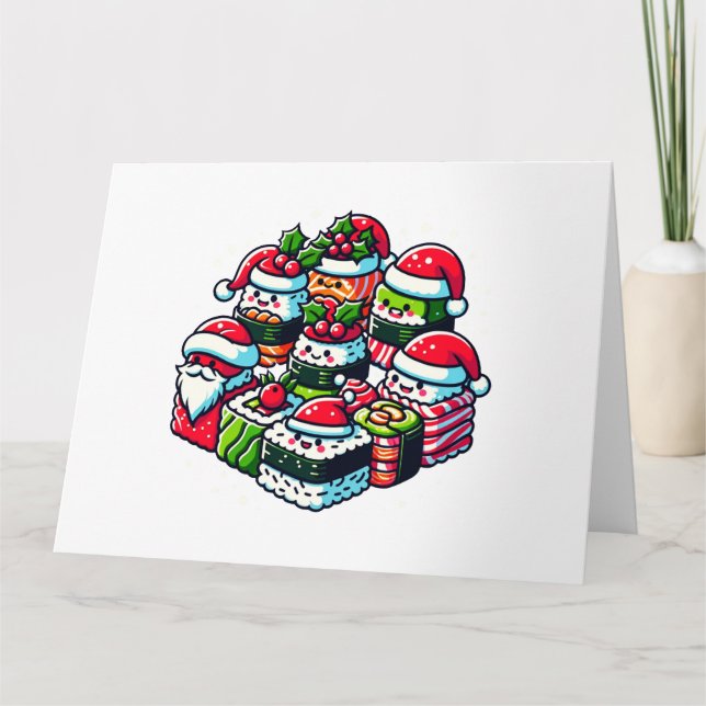Santa's Sushi Delight - Festive Christmas Art Card (Front)