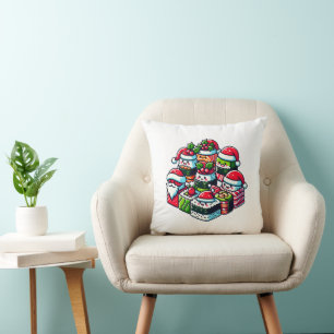 Santa's Sushi Delight - Festive Christmas Art Throw Pillow