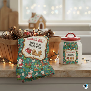 Santa's Sweep Baking Squad Elf Reindeer Christmas Kitchen Towel