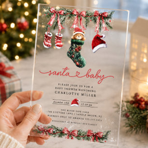 Santa's Sweet Arrival Baby Shower Acrylic Invitations