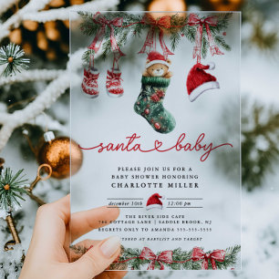 Santa's Sweet Arrival Baby Shower Acrylic Invitations