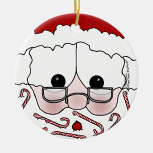Santa's Sweet Cheeks-Candy Cane Beard Ceramic Ornament