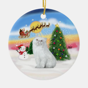 Santas Take Off - White Persian cat Ceramic Ornament