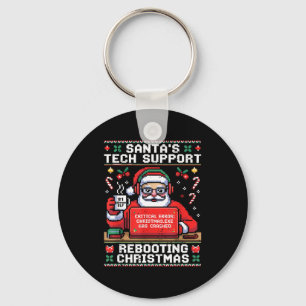 Santa's Tech Suprt Rebooting Christmas Ugly Santa Keychain