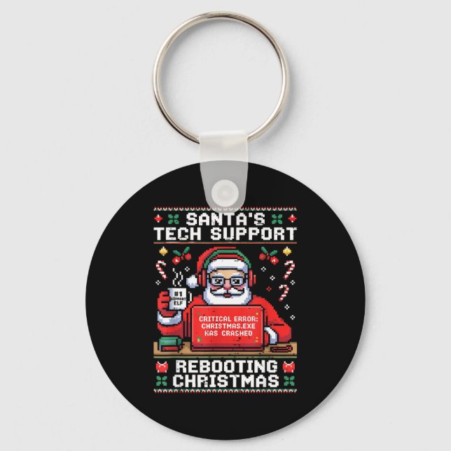 Santa's Tech Suprt Rebooting Christmas Ugly Santa  Keychain (Front)
