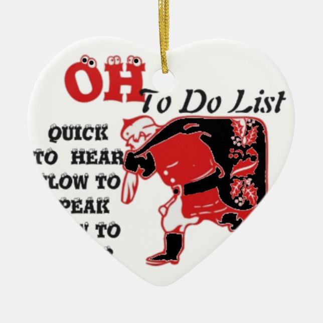 Santa's To-Do List Collection. Ceramic Ornament (Front)