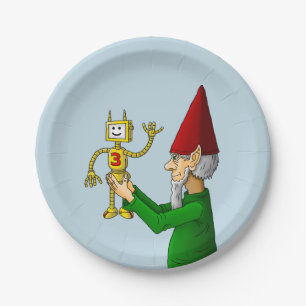 Santa's toymaker presents the new toy robot paper plate