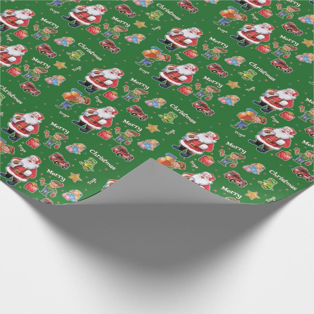 Santa's toys and elves wrapping paper green (Corner)
